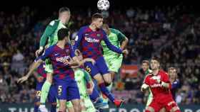 Lenglet en el remate de su gol / Miguel Ruiz - FCB