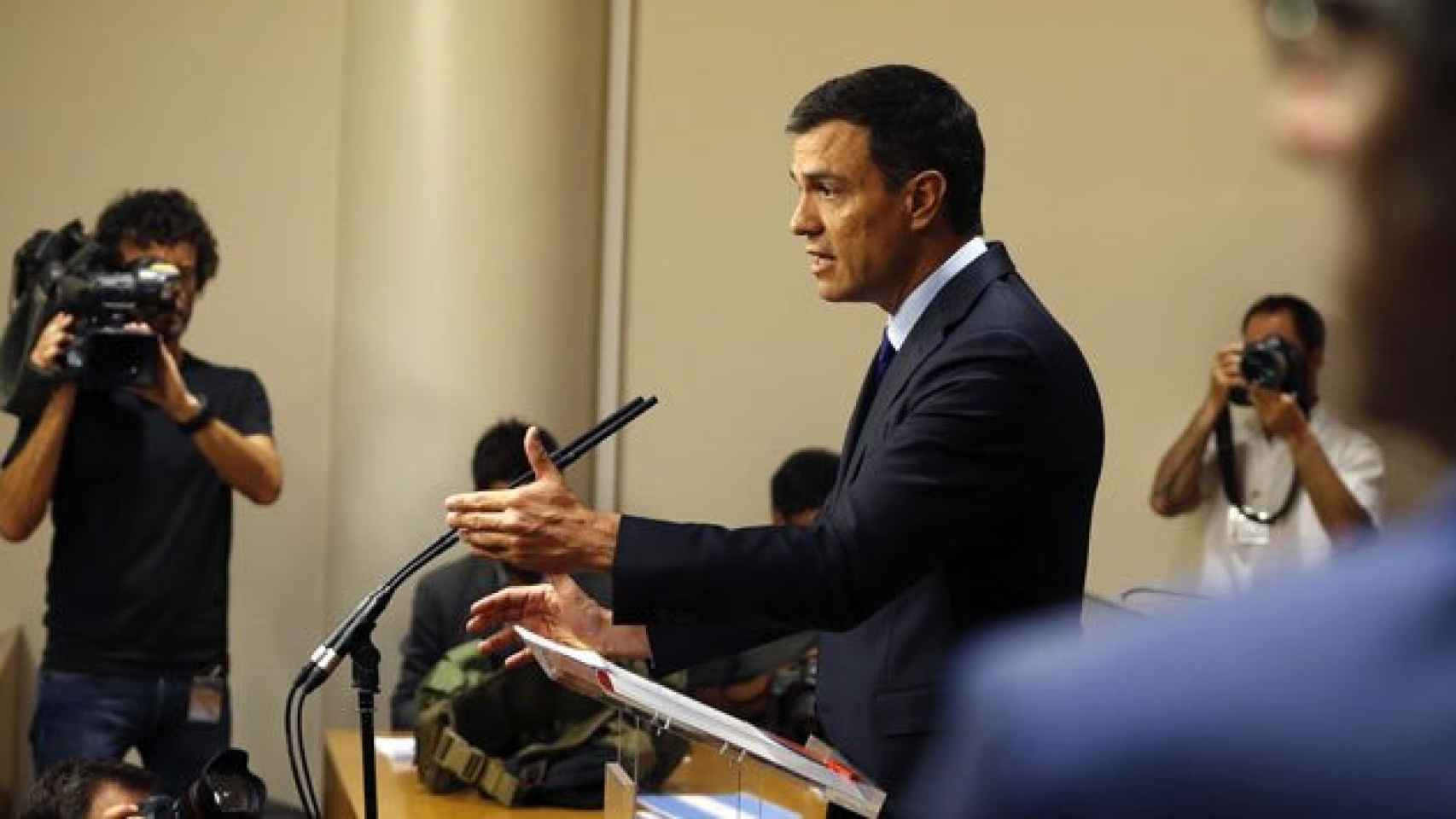Pedro Sánchez, en su comparecencia ante la prensa el martes tras reunirse con Mariano Rajoy.