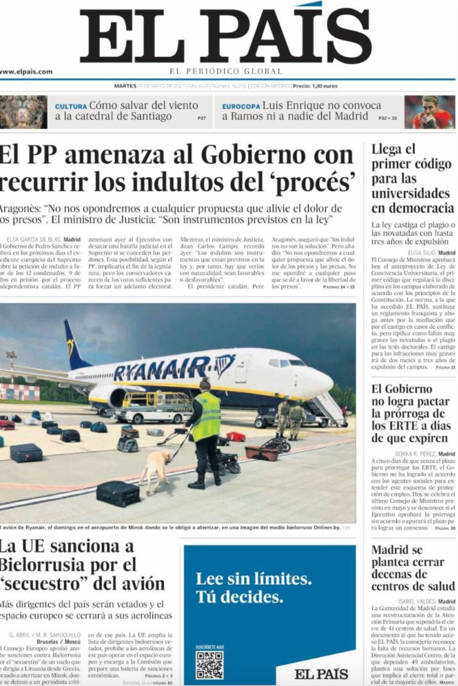 Portada de 'El País' del 25 de mayo de 2021 / EL PAÍS