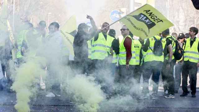 Taxistas de Barcelona, durante una protesta anterior en el transcurso de otra huelga / EFE