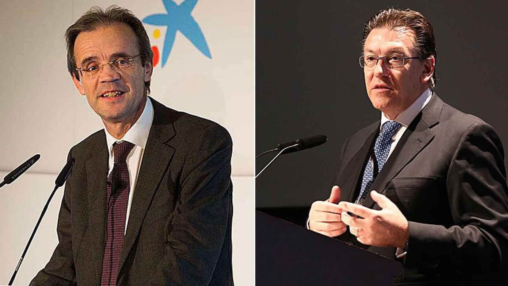 Jordi Gual, Director Ejecutivo de Planificación Estratégica y Economista Jefe de Caixabank, y Antoni Massanell, vicepresidente de Caixabank.
