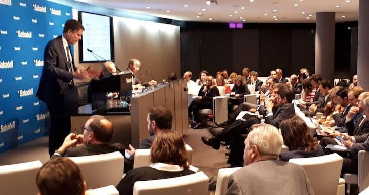 El consejero delegado de Banco Sabadell, Jaume Gaurdiola, en la presentación de los resultados trimestrales en Madrid / CG