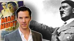 El actor Benedict Cumberbacht, sobre uma imagen de Adolf Hitler y el cartel de la película original.
