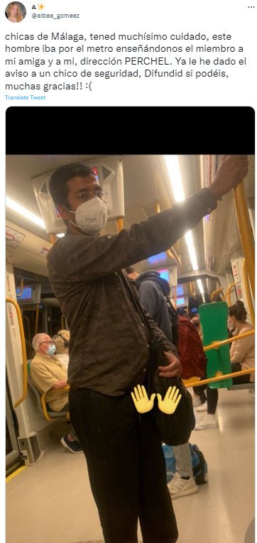 Publicación de la chica que vio a un hombre con el pene fuera en el metro de Málaga / TWITTER