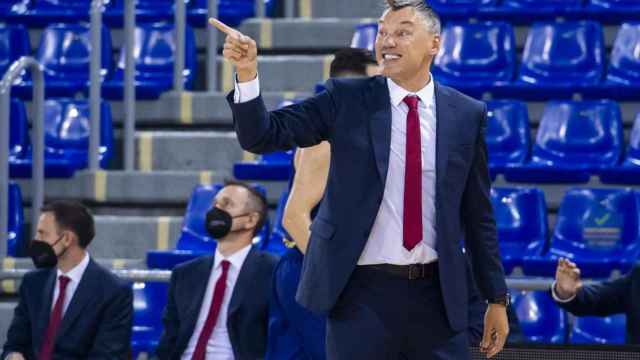 Sarunas Jasikevicus dirgiendo al Barça contra el CSKA / FC Barcelona