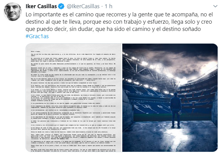 Publicación de Iker Casillas en redes sociales / Redes