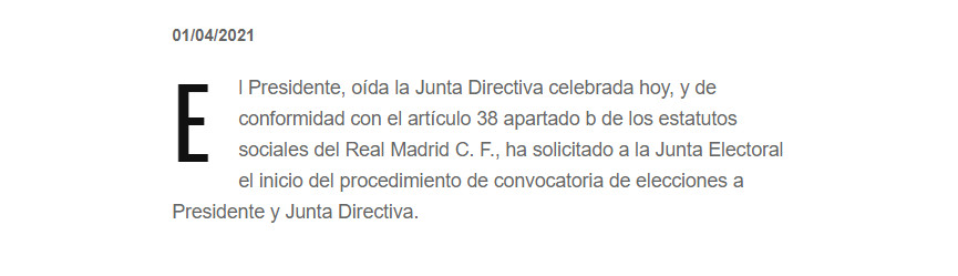 Comunicado del Real Madrid sobre las elecciones / Real Madrid