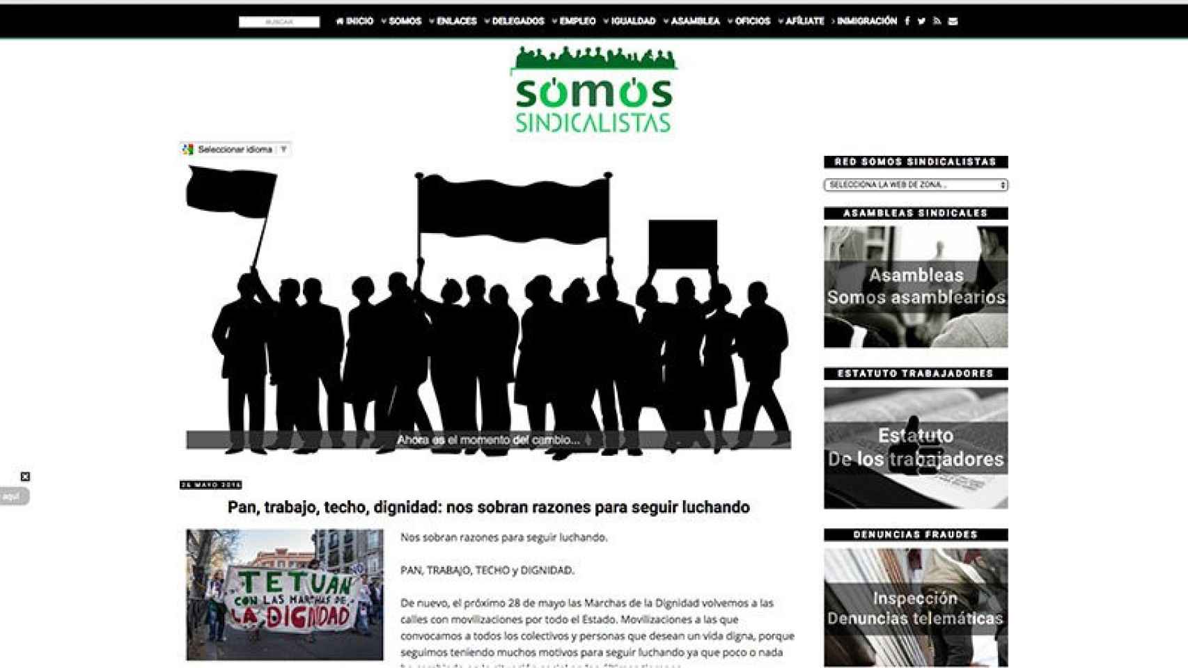 Captura de la web del sindicato hermano de Podemos.