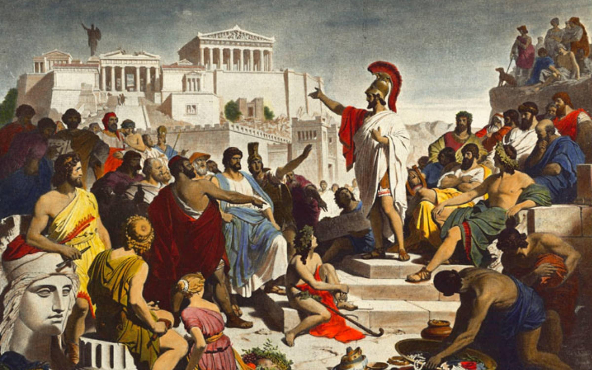 'Discurso fúnebre de Pericles en Atenas' (1877), una obra de Philipp von Foltz. La Grecia de las Pausanias