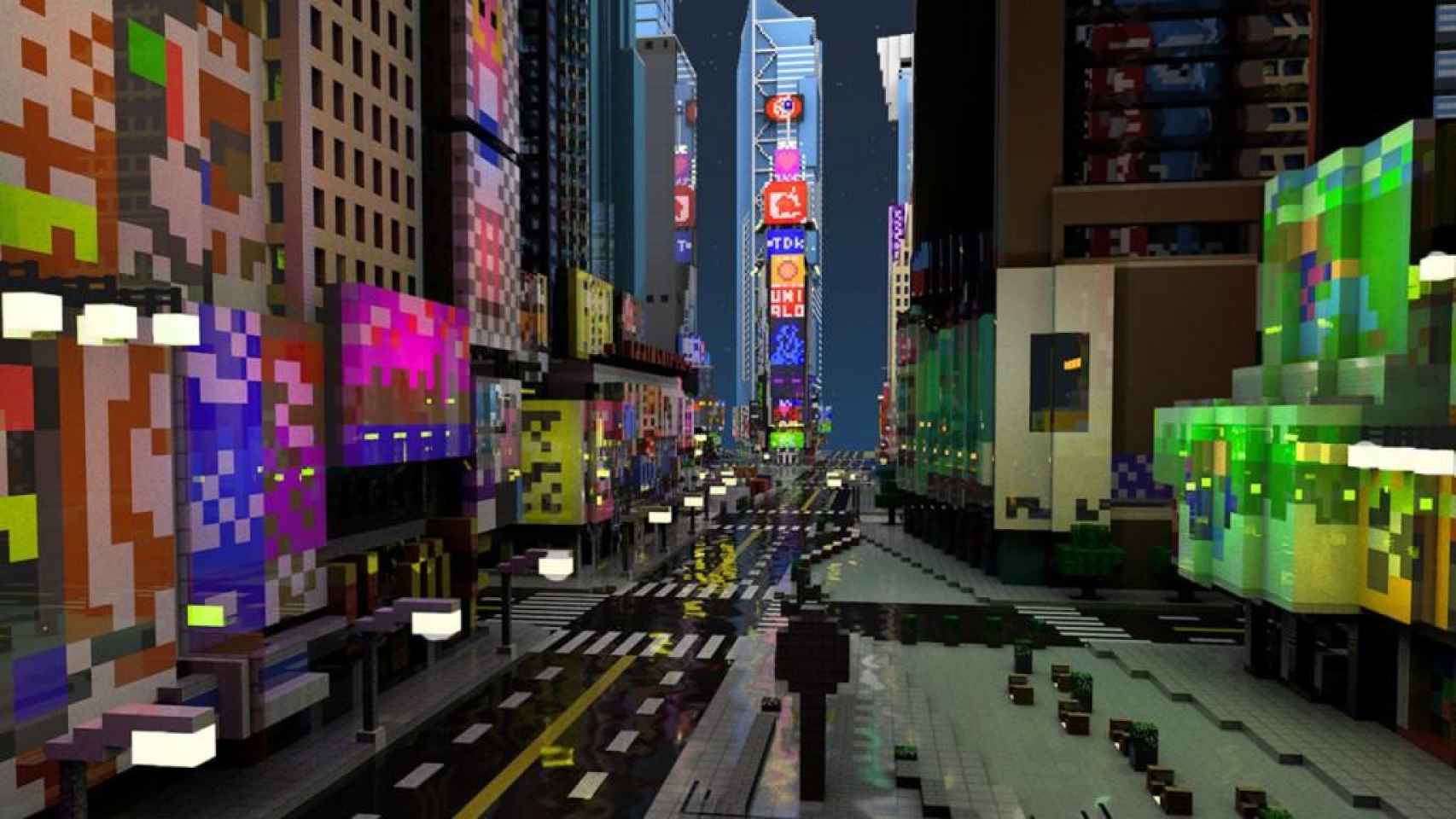 Recreación de Times Square hecha para el videojuego Minecraft