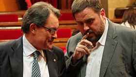Junqueras y Mas, en el Parlament de Cataluña