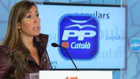Sánchez-Camacho, durante la rueda de prensa en la sede del PP catalán