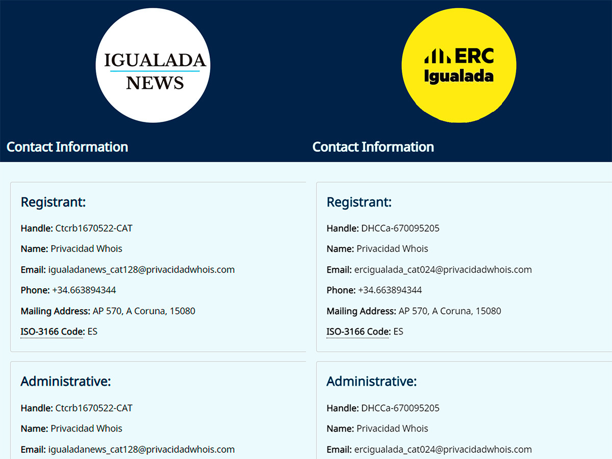 Datos de registro de ERC y de 'Igualada News'