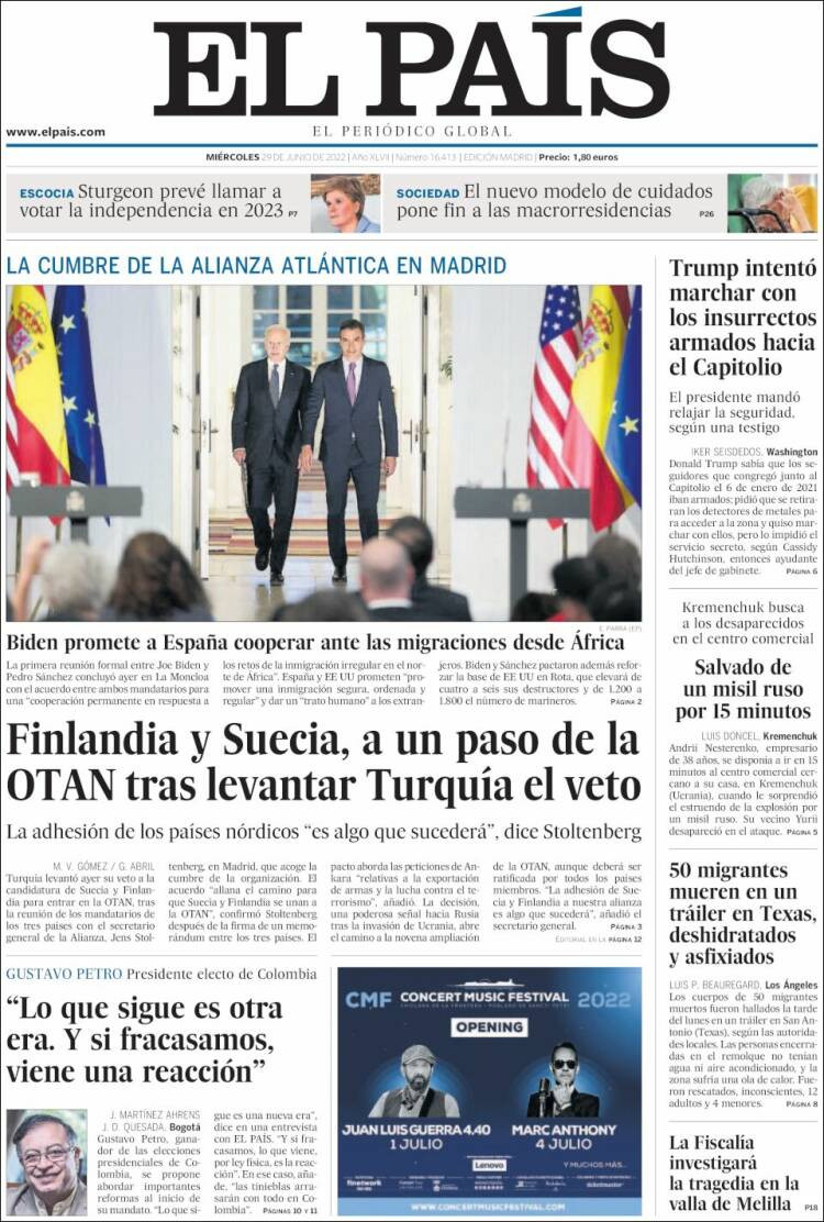 Portada de 'El País' de 29 de junio / KIOSKO.NET