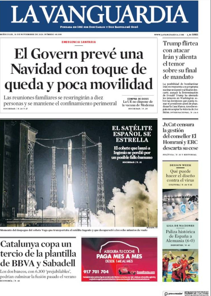 Portada de 'La Vanguardia' del 18 de noviembre de 2020 / KIOSKO.NET