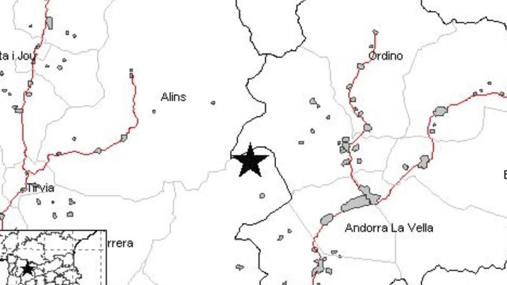 Epicentro del terremoto en l'Alt Urgell que ha sacudido Andorra / PC