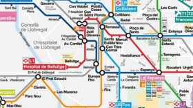 Mapa del Metro de Barcelona con la L10 a su paso por Zona Franca / TMB