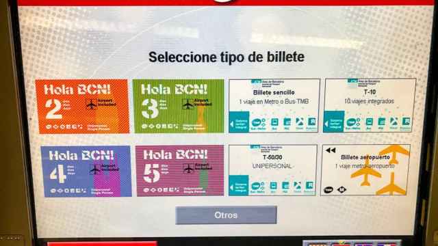 Pantalla de compra de los billetes de transporte público en Barcelona