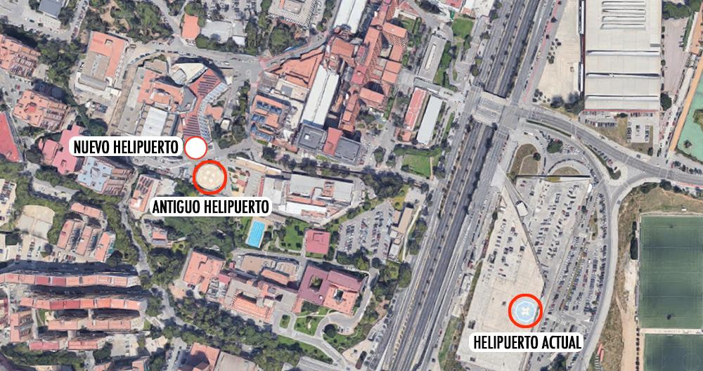 Ubicación de los helipuertos del Hospital Vall d'Hebron de Barcelona / CG