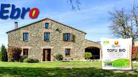 Mas Monserrat, la sede de Vegetalia, y el logotipo de su nuevo dueño, Ebro Foods / FOTOMONTAJE DE CG
