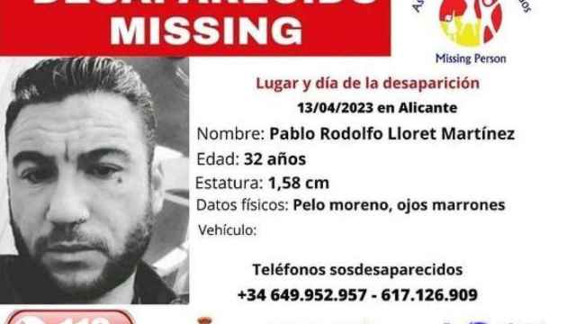 Aviso de la desaparición de Pablo Lloret Martín