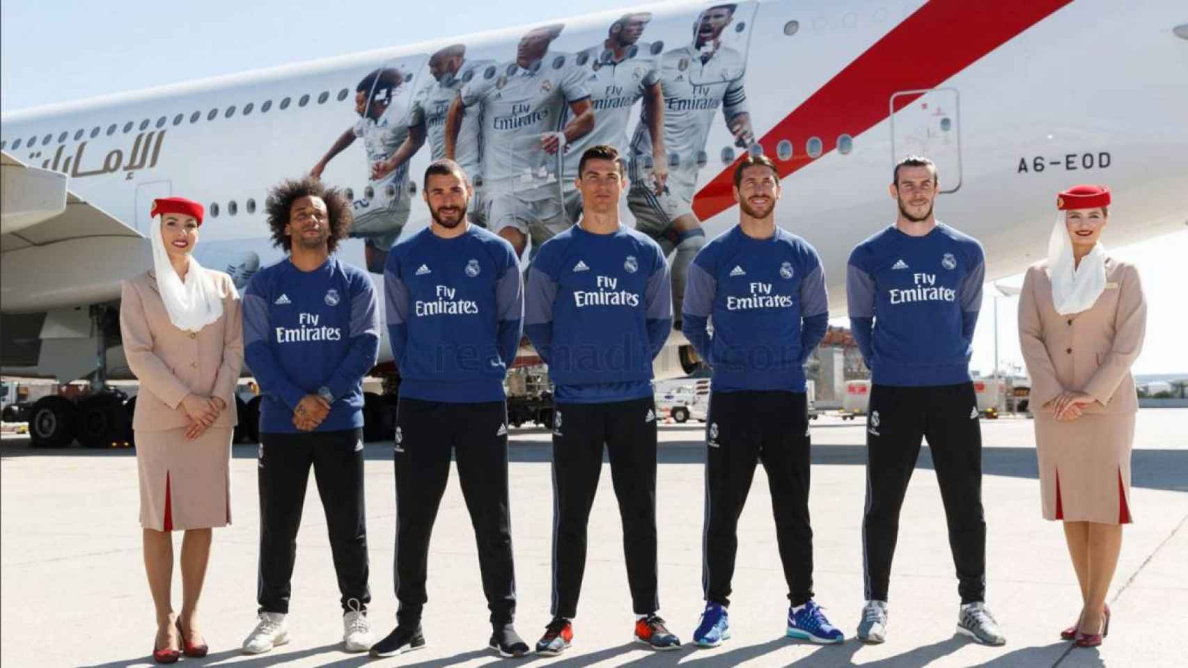 Los jugadores del Real Madrid, en un acto promocional de Emirates / RM