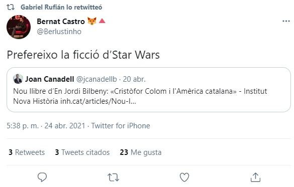 Rufián se burla de la recomendación literaria de Joan Canadell / TWITTER