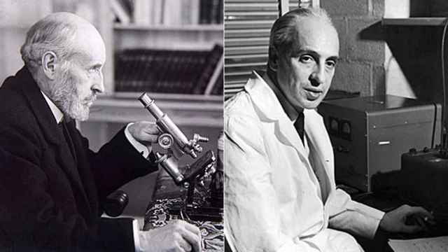 Los Premios Nobel Ramón y Cajal (i) y Severo Ochoa
