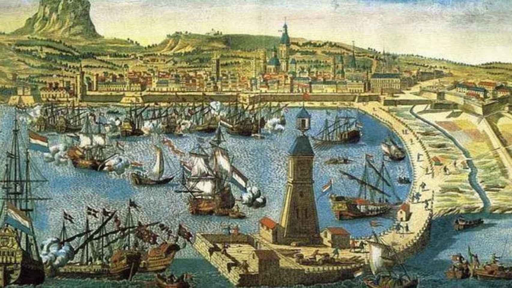 Pintura sobre el asedio de Barcelona en 1714, durante la Guerra de Sucesión