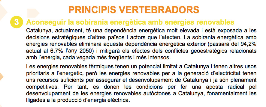 Fragmento del PROENCAT 2050 en que la soberanía energética ocupa un lugar clave