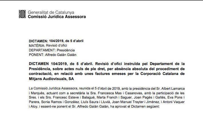 Informe de la Comisión Jurídica Asesora de la Generalitat sobre el anuncio del referéndum del 1-O