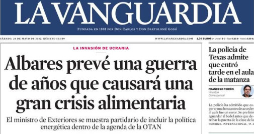 Portada de La Vanguardia, 28 de mayo de 2022