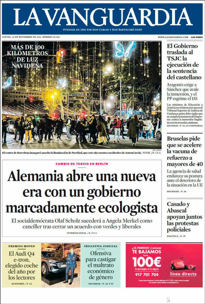 Portada de 'La Vanguardia' del 25 de noviembre del 2021 / Kiosko