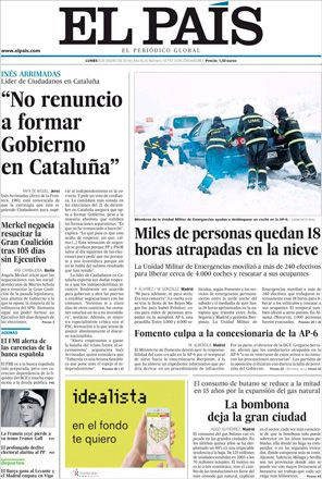 Portada de 'El País' del 8 de enero de 2018 / CG
