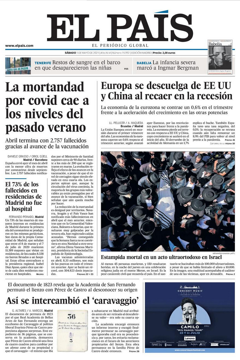 Portada de 'El País' del 1 de mayo de 2021 / EL PAÍS