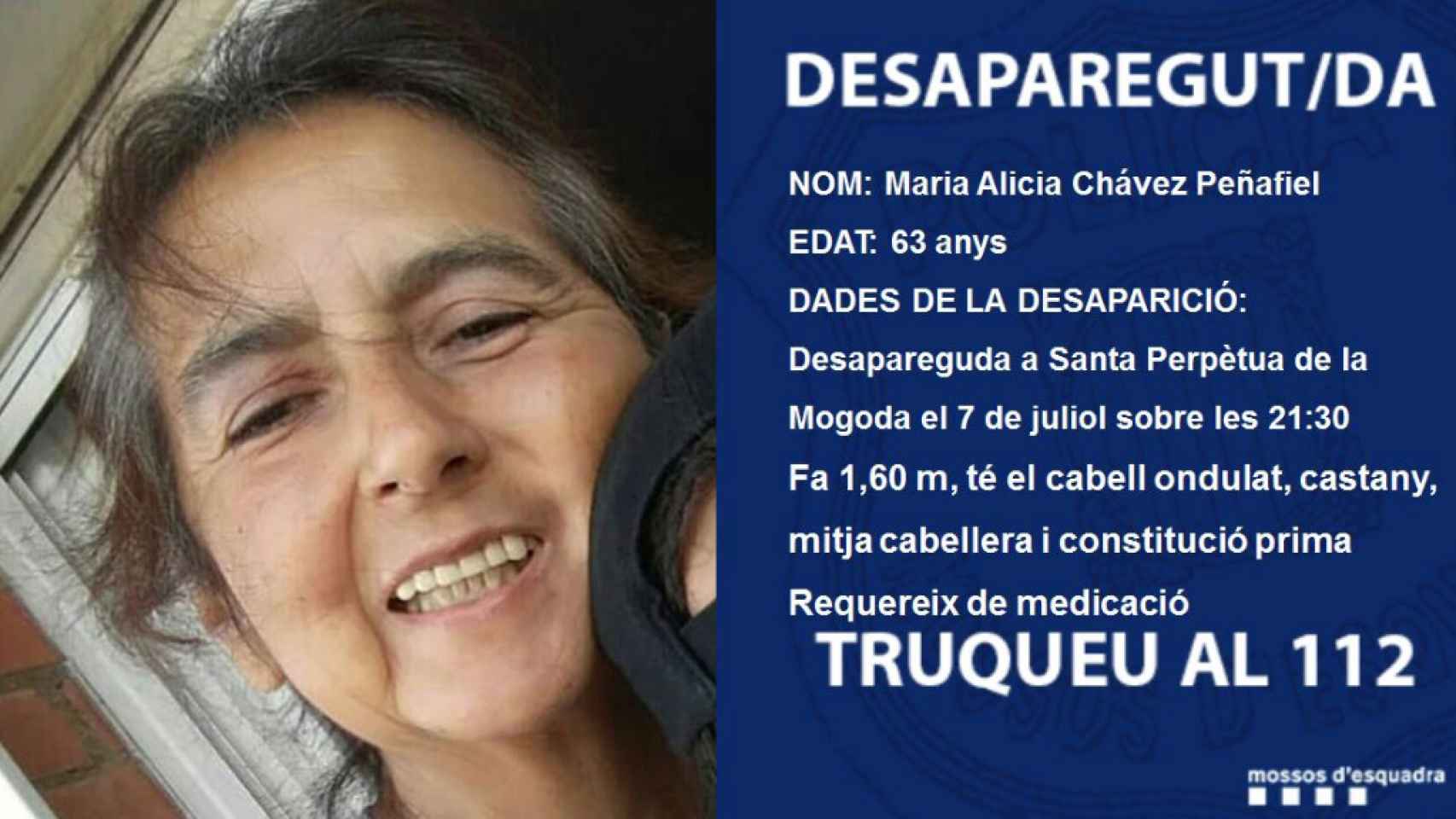 Una imagen de los Mossos d'Esquadra, donde piden la colaboración de los ciudadanos para encontrar a la anciana desaparecida