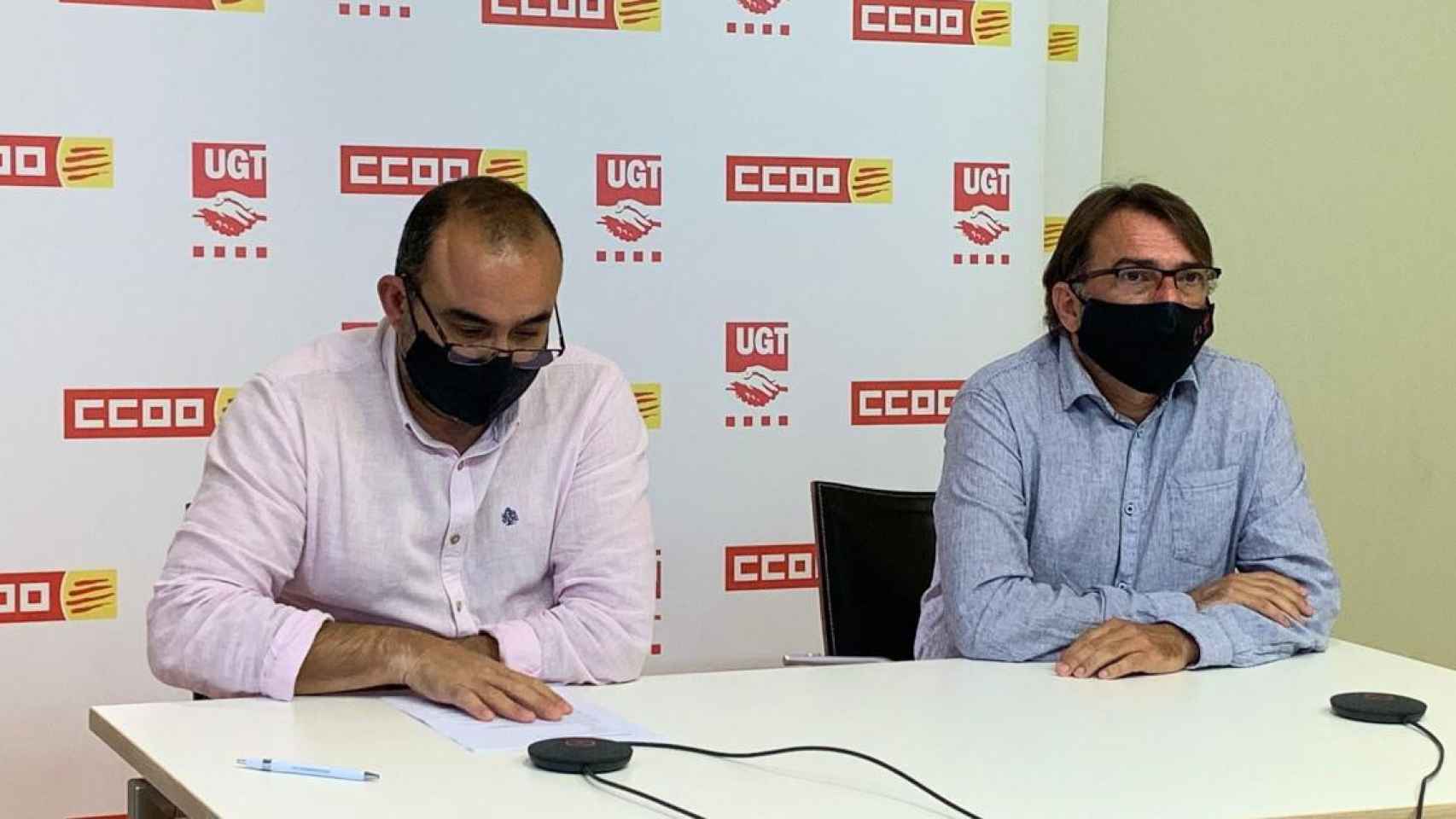 Los representantes de CCOO y UGT Catalunya en la rueda de prensa telemática / EP