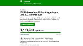 Imagen de la web oficial del Parlamento británico con la campaña popular de recogida de firmas para repetir el referéndum sobre la permanencia del Reino Unido en la Unión Europea.