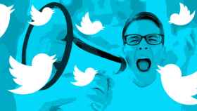 Un chico gritando con un altavoz entre logos de Twitter / FOTOMONTAJE DE CG