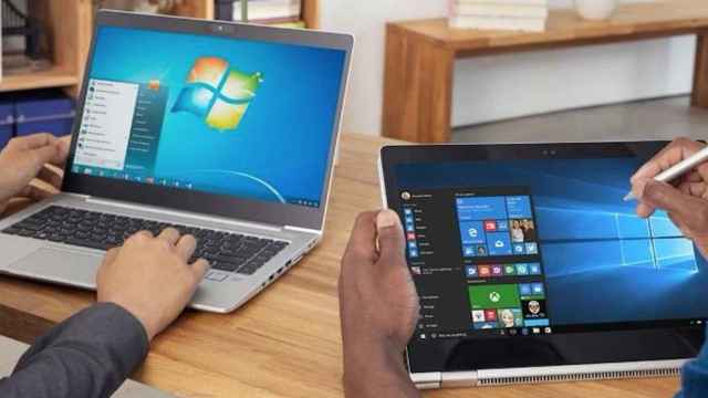 A la izquierda, portátil con Windows 7. A la derecha, tablet con el Windows 10 / EP