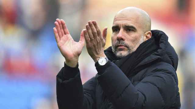 Pep Guardiola, durante un partido del Manchester City en la Premier League / EFE