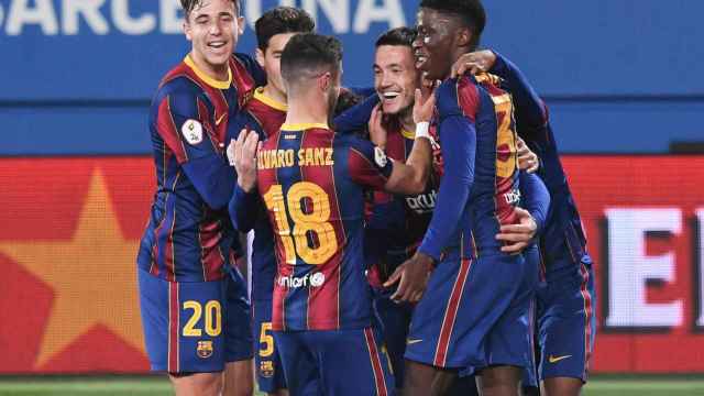 Los jugadores del Barça B, celebrando un gol contra l'Hospitalet | FCB