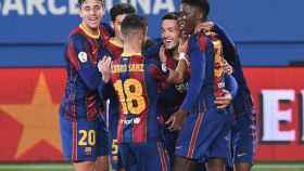 Los jugadores del Barça B, celebrando un gol contra l'Hospitalet | FCB