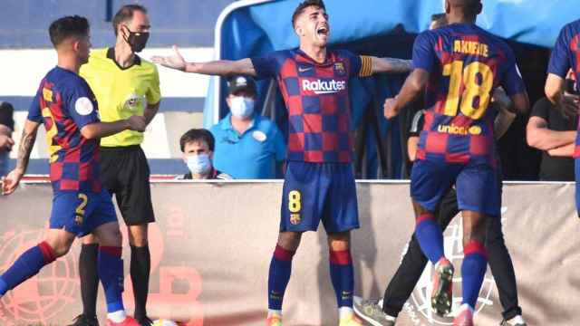 Celebración del gol de Monchu contra el Sabadell / FCB