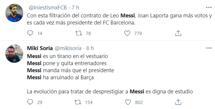 Publicaciones en redes sociales sobre el contrato de Messi / Redes