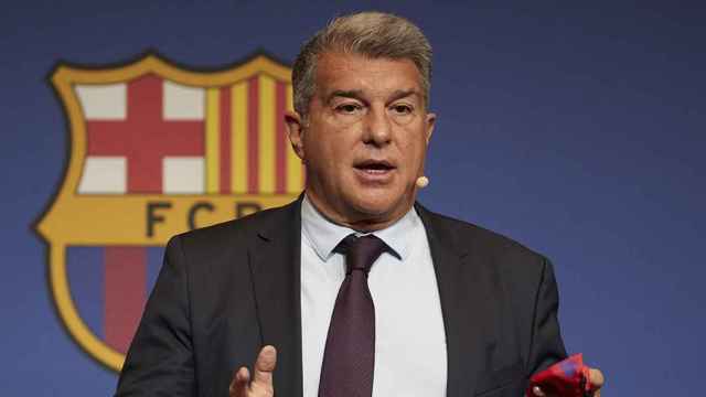 Joan Laporta, presidente del Barça, durante la presentación del forensic / EFE