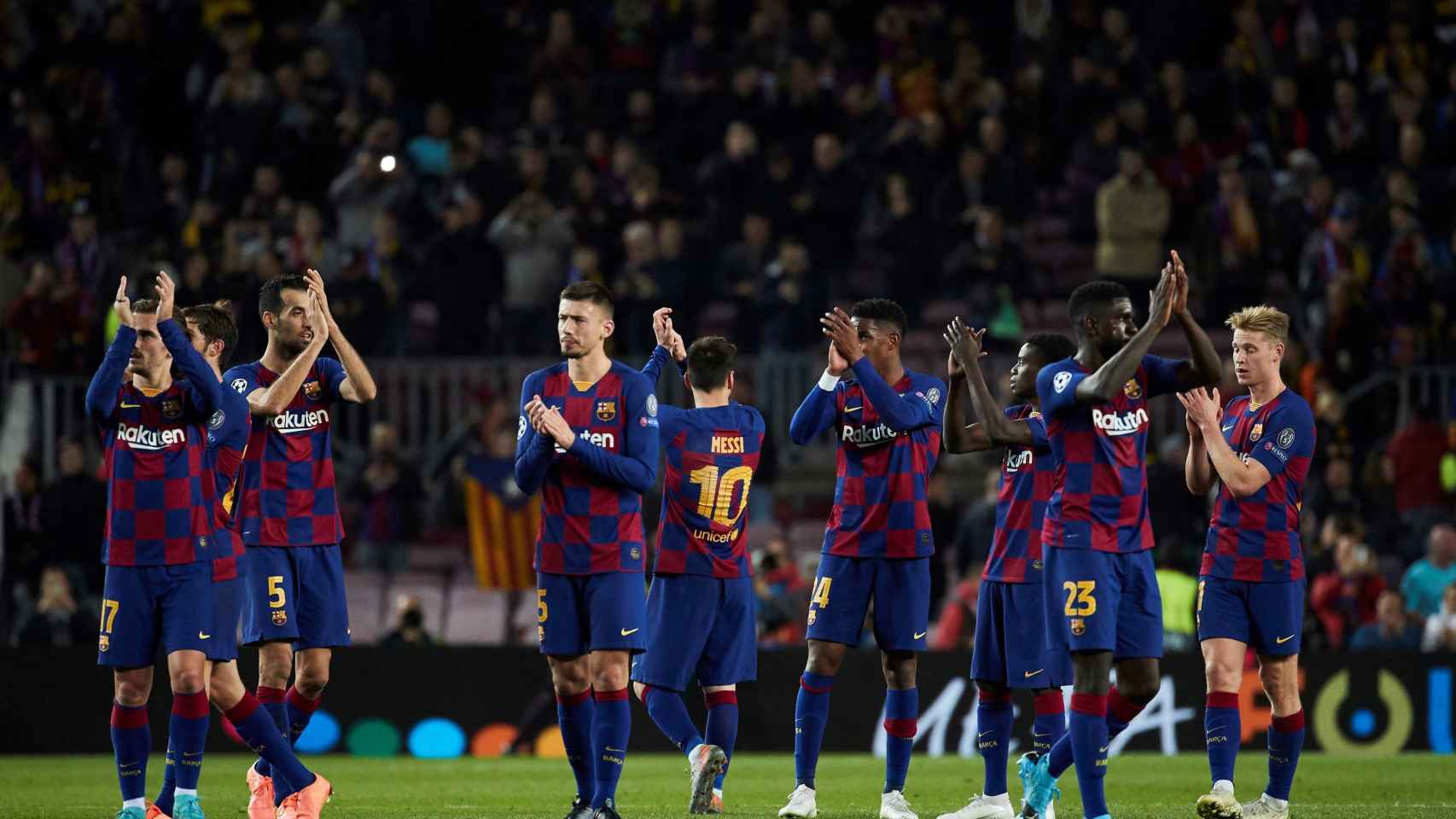 Los jugadores del Barça celebran la victoria contra el Borussia Dortmund en Champions / EFE