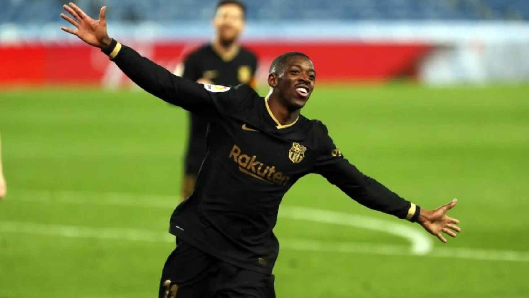 Ousmane Dembelé celebrando su gol ante la Real Sociedad en Anoeta / FCB