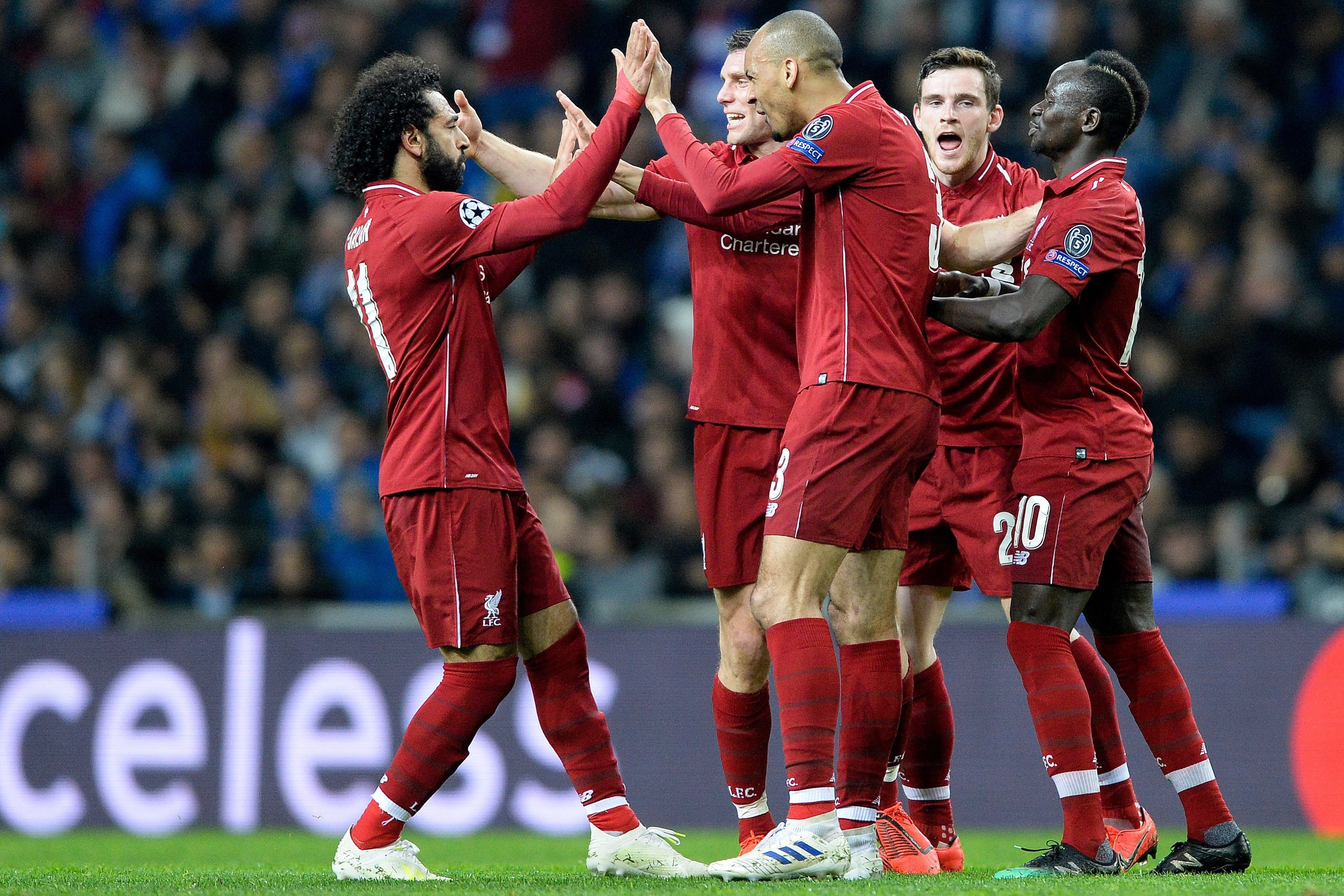Una foto de los jugadores del Liverpool celebrando el tanto de Mané ante el Porto / EFE