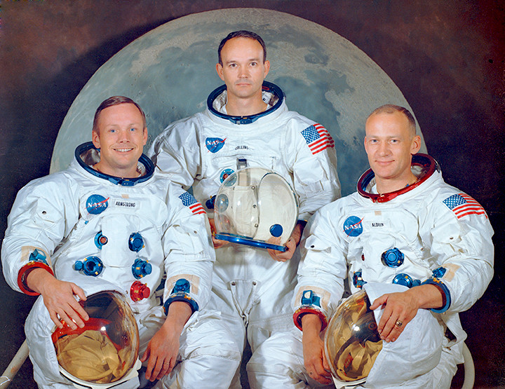 Tripulación de la misión Apollo 11: Neil Armstrong, Edwin Aldrin y Michael Collins